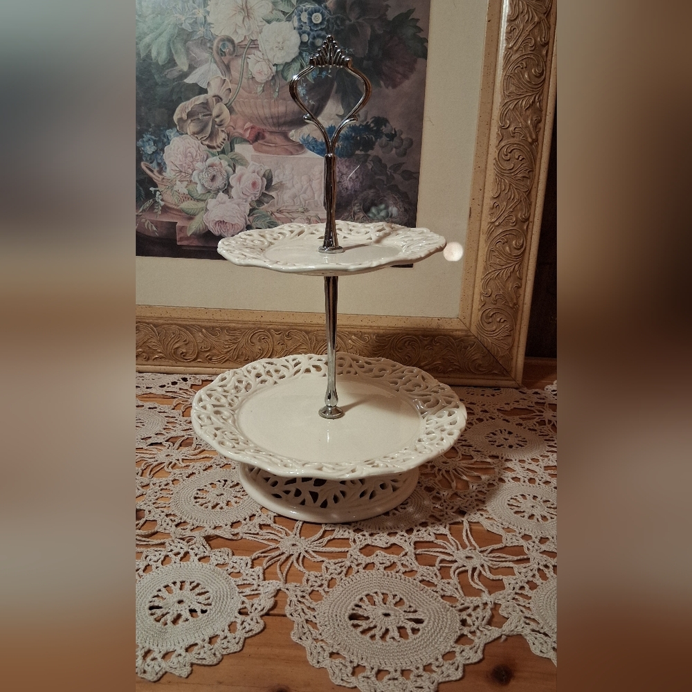 Elegant Two-Tier White Ceramic Serving Stand